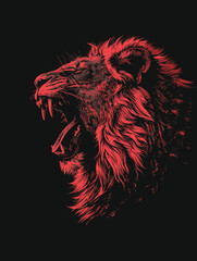 Lion Roar Potrait Illustration, For Shirt Design