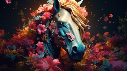 Image of a Horse Head Surrounded by Colorful Trails

