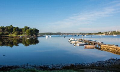 A pier on the coast of Vizula Peninsula in Medulin, Istria, Croatia. December