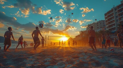 Beach volleyball Is a popular sport that is played on the beach and playground - obrazy, fototapety, plakaty