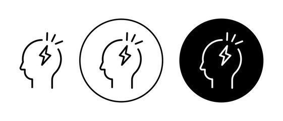 Comprehension icon set. Understand Wisdom And Rational Thinking Light vector symbol in a black filled and outlined style. Bulb Head Realize Action Sign.