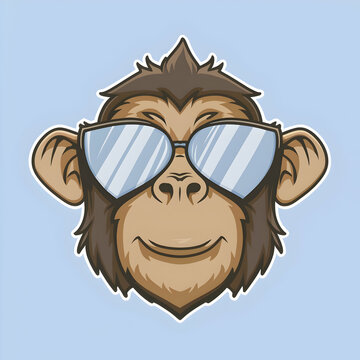 recommend clip art: Laughing monkey head cartoon mascot in sunglasses Smiling monkey character mascot - cut out outline silhouette. Head of monkey, ape or gorilla nft 