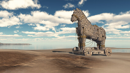 Trojanisches Pferd am Strand von Troja - 726269631