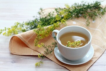 Herbal tea from herb Galium verum, also known as  lady's bedstraw or yellow bedstraw. Traditional...