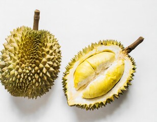 Fototapeta premium Generated image whole and sliced durian isolated on white background