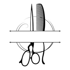Comb scissors and hair curl, beauty salon banner sign