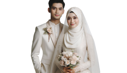 Muslim bride and groom on a transparent background