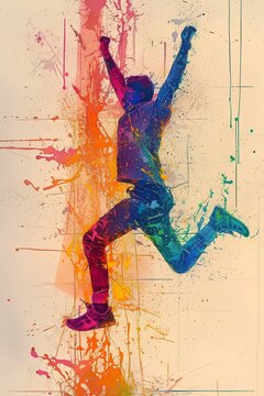 a picture wih a single line art of a man jumping for joy 18bits pixelated multi colour stylish design illustration. generative AI