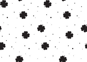 Square seamless background pattern black four-leaf clover symbols. Vector illustration on white background. Clover pattern,black trefoil, march, natural style, silhouette, fashionable element, lucky