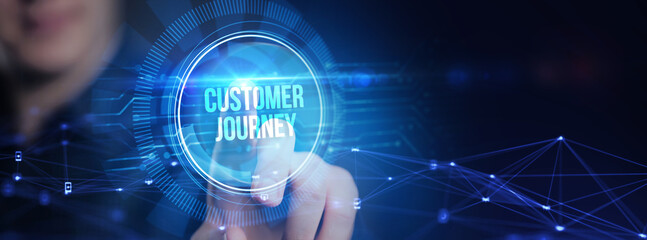 Inscription Customer journey on the virtual display. Business Technology Internet and network...