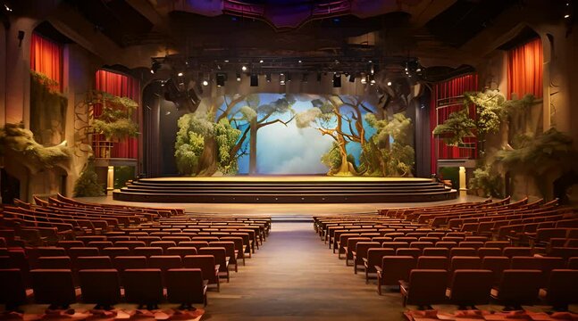 Abstract animation of a theatrical performance. Dramatic, artistic, expressive, dynamic, vibrant, stage presence, captivating motion, theatrical magic. Generated by A