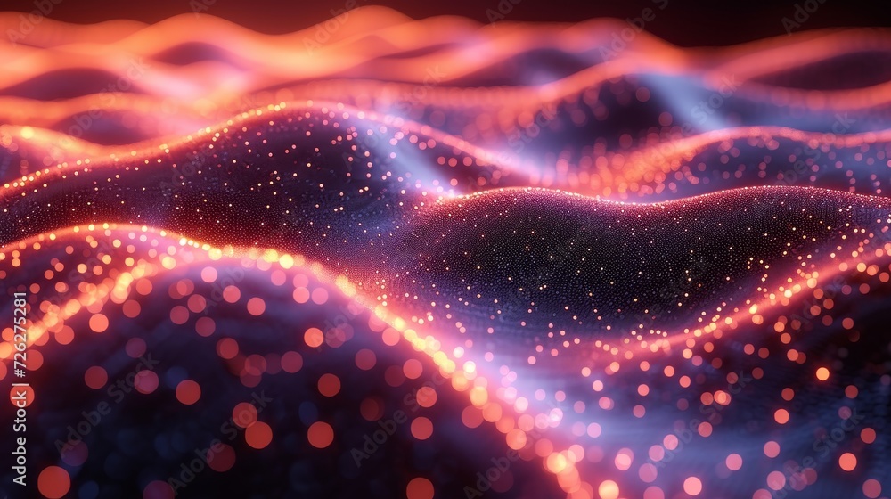 Poster 3d digital technology background. dynamic wave of glowing points.