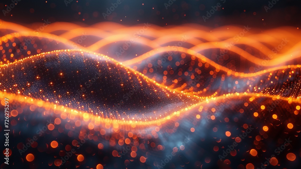 Poster 3d background with glowing points of digital technology.