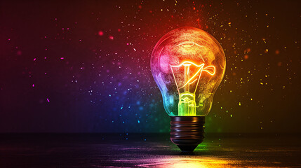 Light bulb with aurora colors. - obrazy, fototapety, plakaty