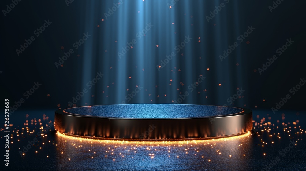 Poster the presentation template is based on the design of a realistic podium, displaying a product in an a