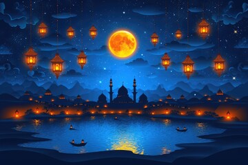 Naklejka premium islamic greeting card for Ramadan kareem or ied mubarak background