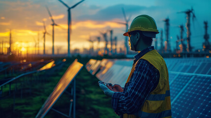  Industrial Engineer Inspecting Factory Equipment. ,  clean energy concept