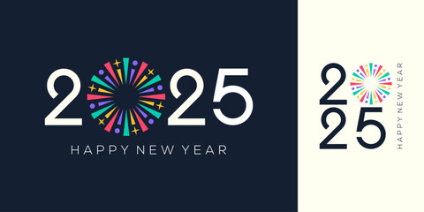 2025 Happy New Year design vector. colorful fireworks and trendy new year 2025 design template.