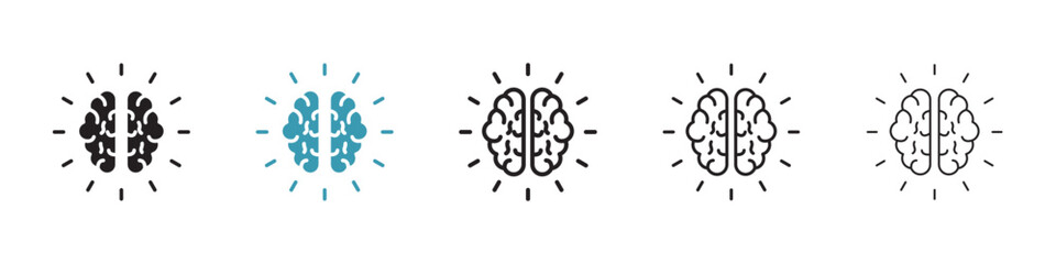 Mental Study Vector Icon Set. Brainwork and Mind Intelligence vector symbol for UI design. - obrazy, fototapety, plakaty