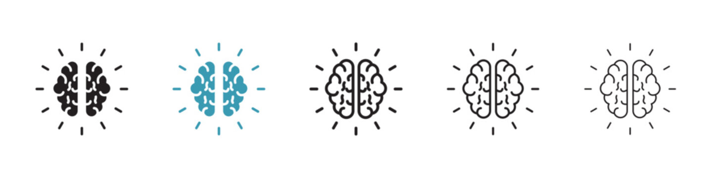 Mental Study Vector Icon Set. Brainwork and Mind Intelligence vector symbol for UI design.