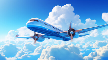 Flying airplane in blue sky