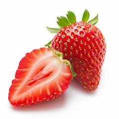 Juicy Strawberry with half sliced isolated on white background ai technology