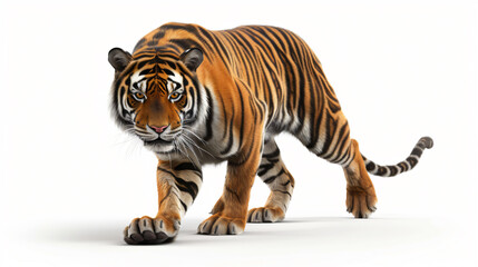 A breathtakingly lifelike 3D rendering of a fierce tiger, exuding raw power and intensity. Captured in exquisite detail, this artwork showcases the tiger's magnificent presence, from its fea
