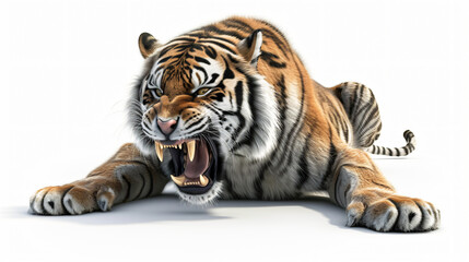 A captivating and breathtaking 3D rendering of a fierce tiger, meticulously crafted to showcase its power and beauty. With super rendering techniques, this art piece stands out in vivid deta