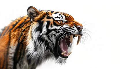A stunning 3D rendering of a fierce tiger in all its glory. This super realistic artwork captures every intricate detail of its powerful physique, fiery eyes, and majestic presence. Perfectl