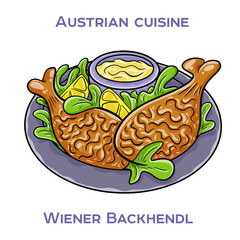 Wiener Backhendl is a traditional Austrian dish consisting of fried chicken coated in breadcrumbs