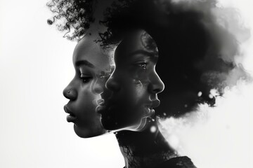 modern black and white portrait of a black woman in a trendy blur style