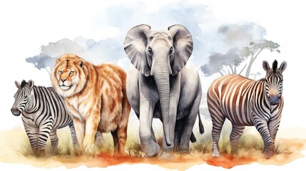 Safari Animals Watercolor Illustration - Seamless Pattern

