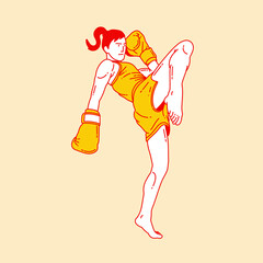 Simple cartoon illustration of Muay Thai martial arts 6