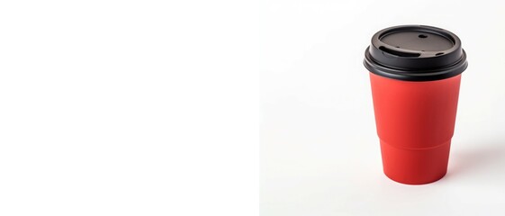 Reusable coffee cup on white background banner. Ecological drinks renewable own container. Generate ai