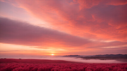 Obraz premium Romantic sunset with beautiful pink, orange and red clouds