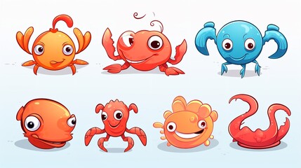 Sea Animals - Cute Crab, Lobster, Dolphin, Turtle


