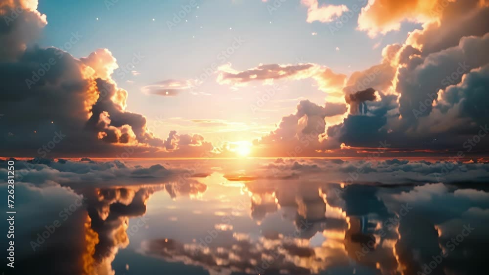 Poster as the sun sets behind the horizon the sky is painted with floating equalizer clouds creating a brea