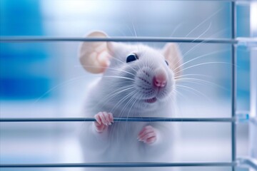 White mouse in cage in laboratory