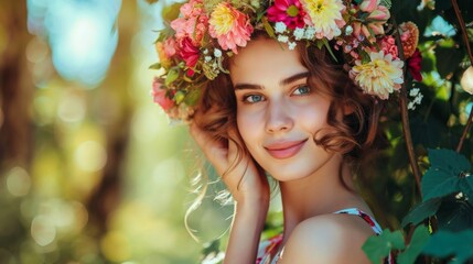 Obraz premium Woman Wearing Flower Crown