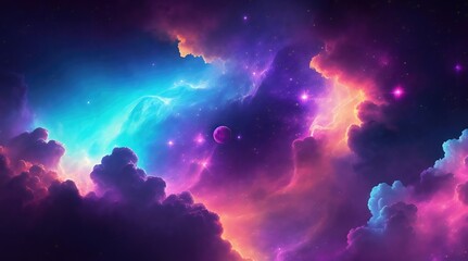 Abstract Cosmic Scene, Colorful Glowing Cosmic Universe, Astract Neon Glowing Background 