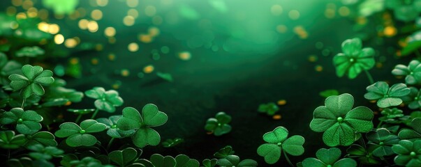 background of leprechaun style, Clover leaves, Saint Patrick day, banner with copy space, Generative AI 