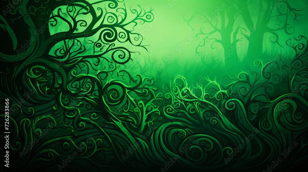 Poster intricate and vibrant green background with abstract celtic patterns and designs