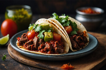 Mexican Style Beef Tacos with Tomato and Salsa Topping