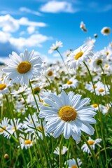 Field of White Daisies Under Blue Sky