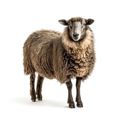 Shetland Sheep standing in natural pose isolated on white background, photo realistic