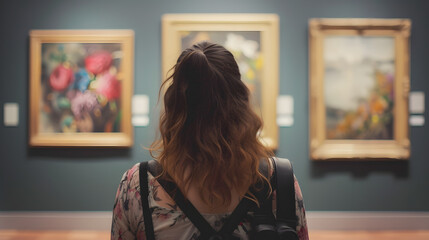 Woman viewing art in a gallery