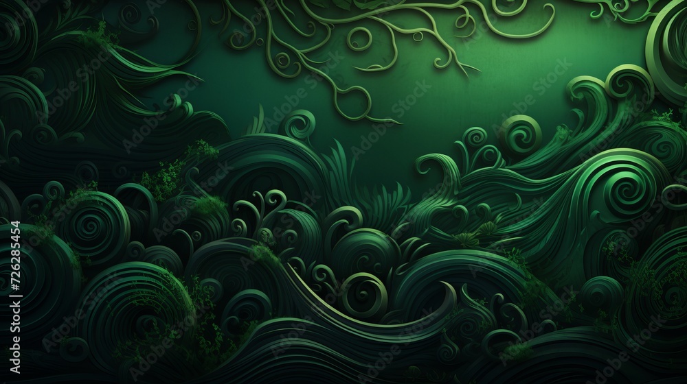 Poster intricate green celtic patterns on abstract background for design and decoration projects