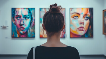 Woman viewing art in a gallery