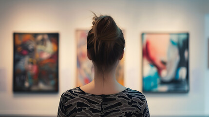 Woman viewing art in a gallery