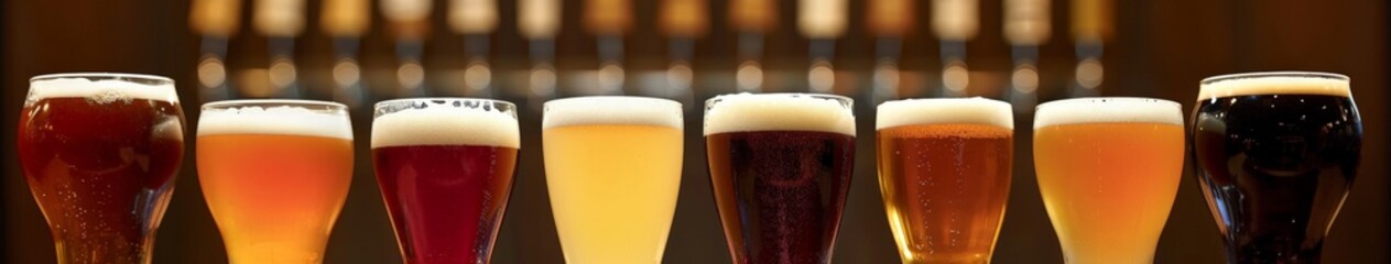 Assorted Beer Glasses in a Row